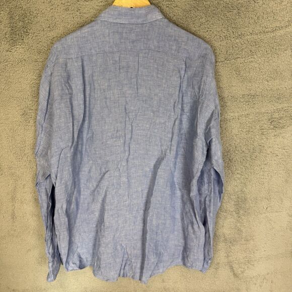 Uniqlo Shirt Mens XL Blue Linen Button Up Long Sleeve Casual City‎ Beach Travel - Picture 7 of 8